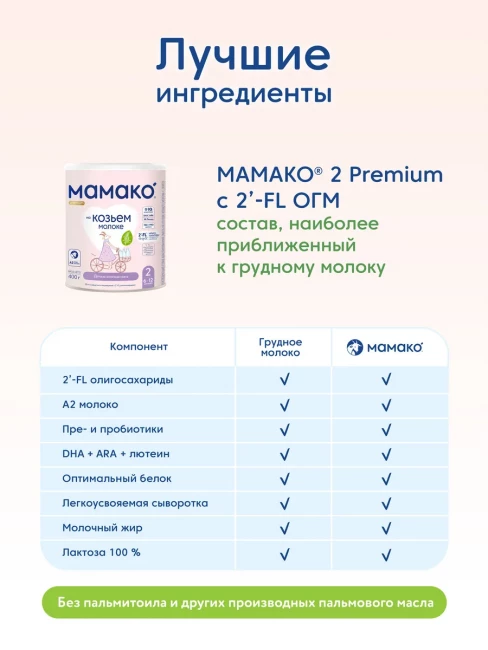 Смесь МАМАКО 2 Premium с 2'-FL ОГМ на козьем молоке с 6 до 12 месяцев, 400 гр.